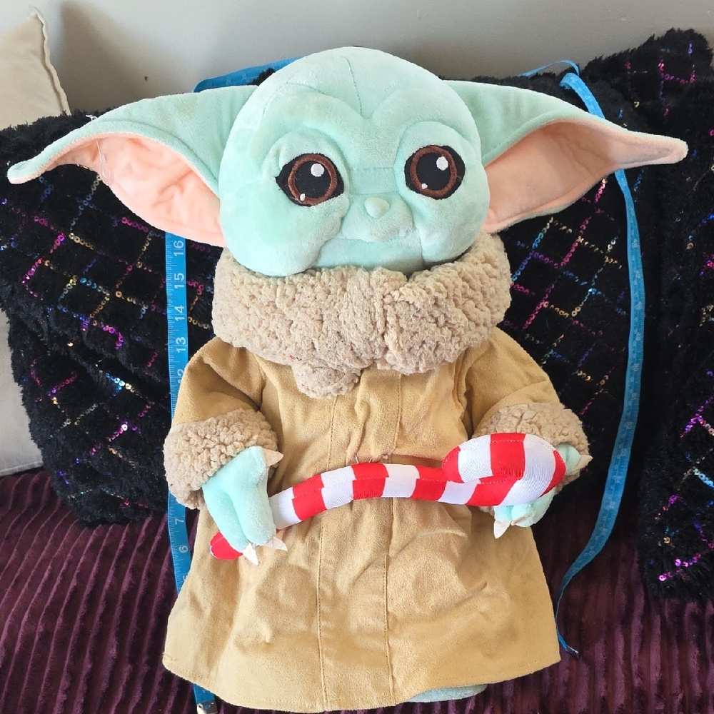 Star Wars Plush Baby Alien in Green with Tan Coat and Red-White Candy Cane